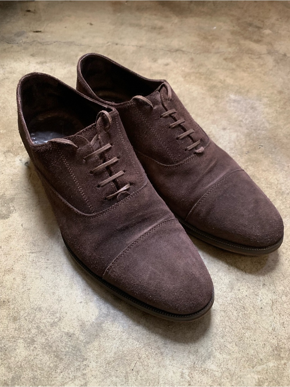 Men's Dark Brown Suede Cap-Toe Oxfords